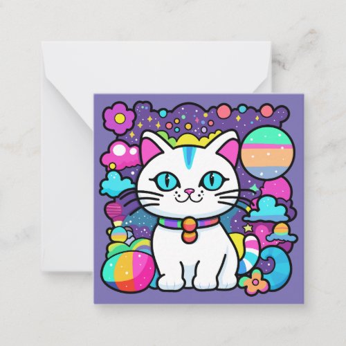Cute White Cosmic Space Kitty Cat Note Card