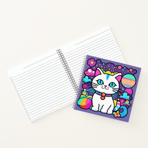 Cute White Cosmic Space Kitty Cat Notebook