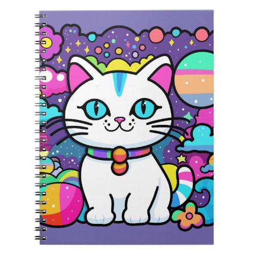 Cute White Cosmic Space Kitty Cat Notebook