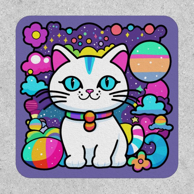 Cute White Cosmic Space Kitty Cat Patch (Front)