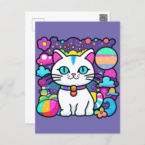 Cute White Cosmic Space Kitty Cat Postcard