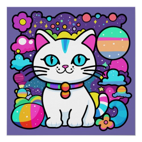 Cute White Cosmic Space Kitty Cat Poster