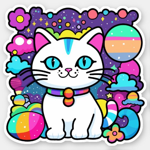 Cute White Cosmic Space kitty Cat Sticker