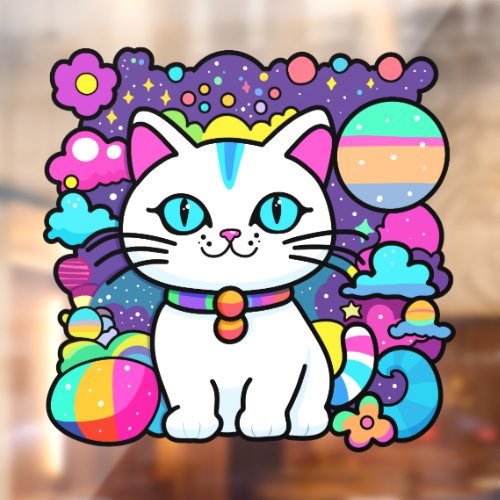 Cute White Cosmic Space kitty Cat Window Cling