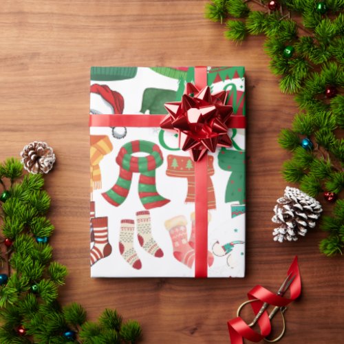 Cute white Cozy Christmas Hats Scarves & Socks Wrapping Paper