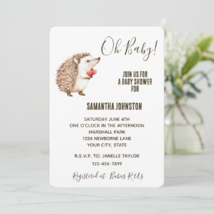 Cute White Cream Brown Hedgehog Hearts Baby Shower Invitation