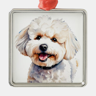 CUTE WHITE CURLY BICHON FRISE PUPPY DOG METAL ORNAMENT