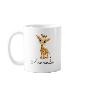 Cute White Custom Name Kids Giraffe Coffee Mug