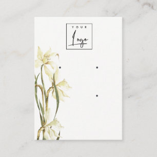 Cute White Daffodil Floral 2 Logo Earring Display Business Card