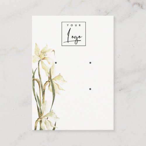 Cute White Daffodil Floral 2 Logo Earring Display Business Card