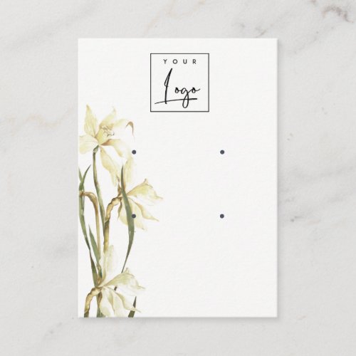 Cute White Daffodil Floral 2 Stud Earring Display Business Card