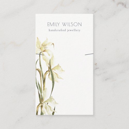 Cute White Daffodil Floral Band Necklace Display Business Card