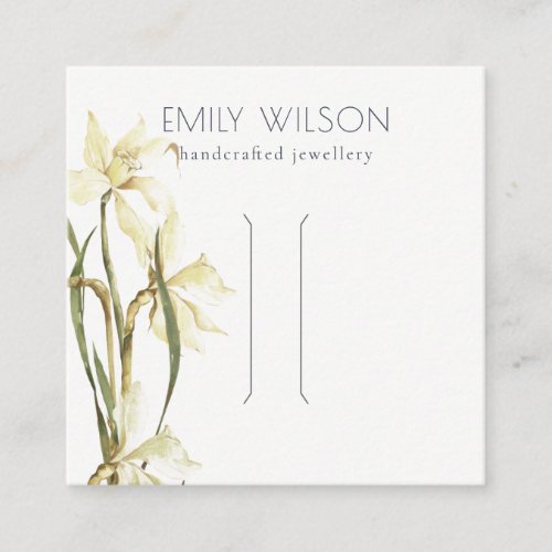 Cute White Daffodil Floral Hair Clip Display Square Business Card