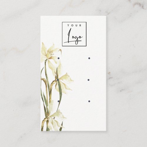 Cute White Daffodil Floral Logo 3 Earring Display Business Card