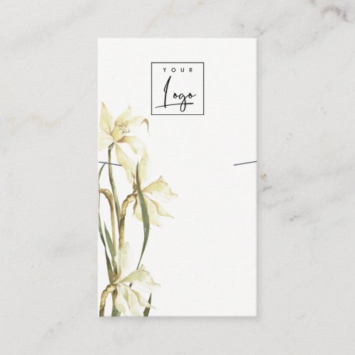 Cute White Daffodil Floral Logo Necklace Display Business Card