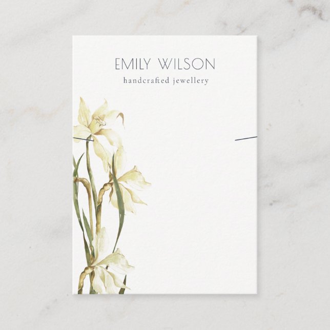 Cute White Daffodil Floral Necklace Display Business Card (Front)