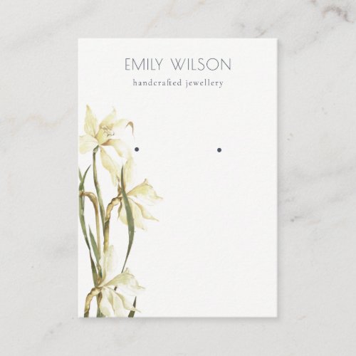 Cute White Daffodil Floral Stud Earring Display Business Card