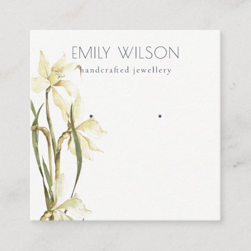 Cute White Daffodil Floral Stud Earring Display  Square Business Card