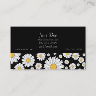 Cute White Daisies on Black Background Business Card