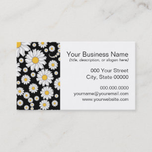 Cute White Daisies on Black Background Business Card