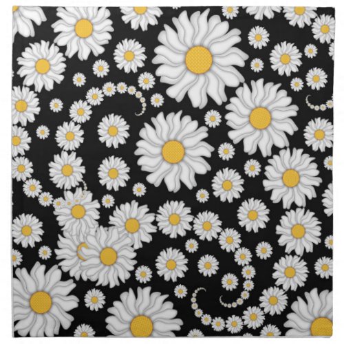 Cute White Daisies on Black Background Cloth Napkin