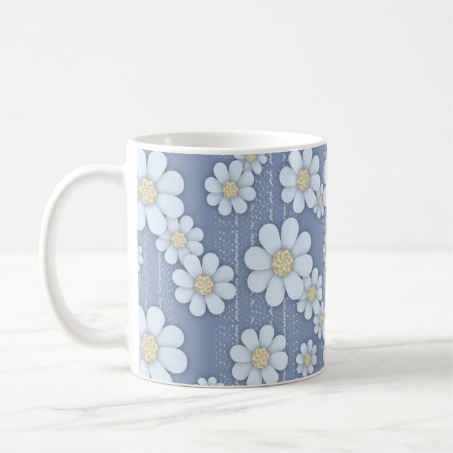 Cute White Daisies on Blue Daisy Coffee Mug (Left)