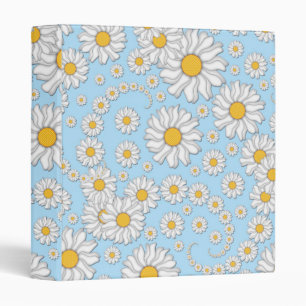 Cute White Daisies on Sweet Baby Blue 3 Ring Binder