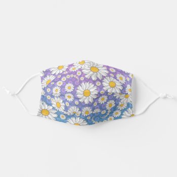 Cute White Daisies Over Purple Blue Adult Cloth Face Mask by MHDesignStudio at Zazzle
