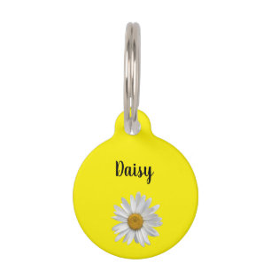 Cute White Daisy Floral Yellow Pet ID Tag