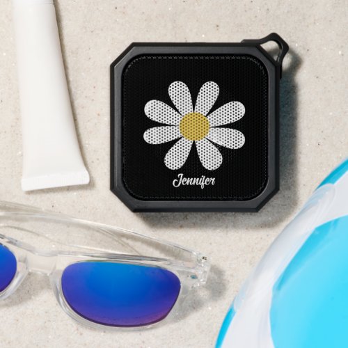 Cute White Daisy Flower On Black Personalized Bluetooth Speaker