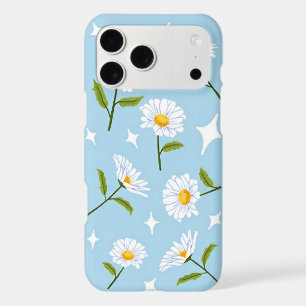 Cute White Daisy Flower Sparkles Baby Blue iPhone 17 Pro Max Case