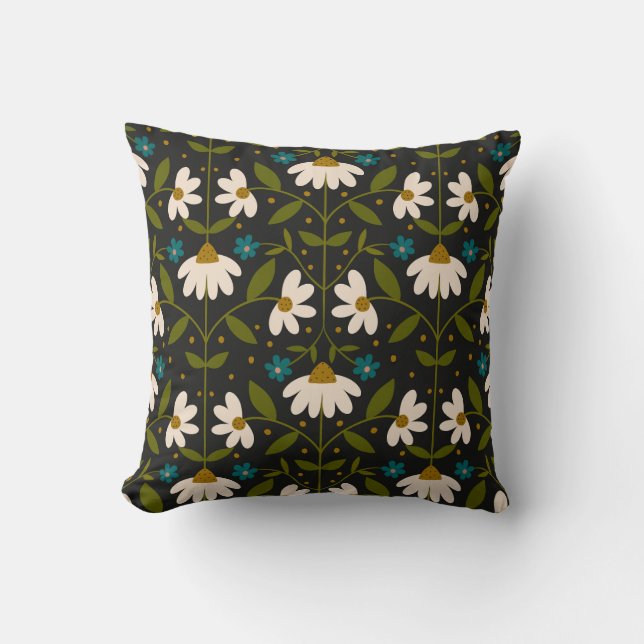 Cute white daisy pattern  throw pillow (Front)