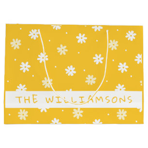 Cute White Daisy Personalized Yellow Easter Large Gift Bag