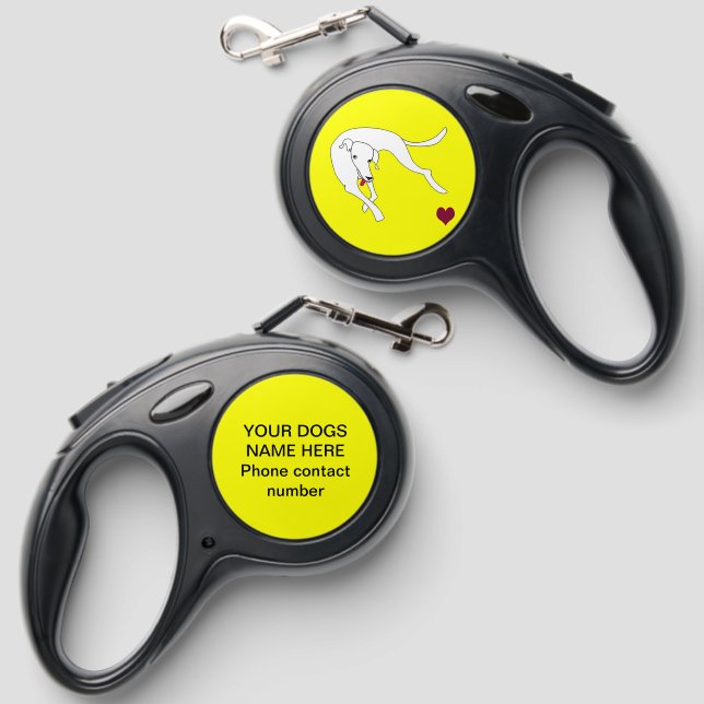 Cute white dog and love heart retractable pet leash  (Front & Back)