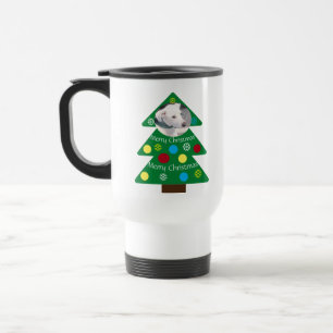 Cute White Dog Colorful Christmas Tree Add Photo Travel Mug