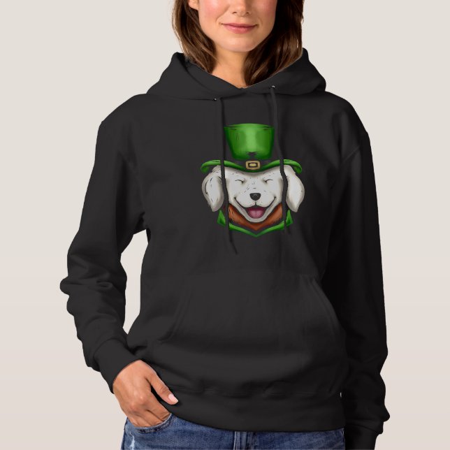 Cute White Dog Golden Retriever Green Hat St Patri Hoodie (Front)