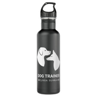 Cute White Dog Head Silhouettes - Dog Trainer Stainless Steel Water Bottle