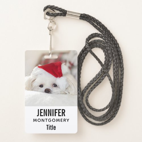 Cute White Dog in a Red Christmas Hat Badge