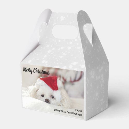 Cute White Dog in a Red Christmas Hat Favor Boxes