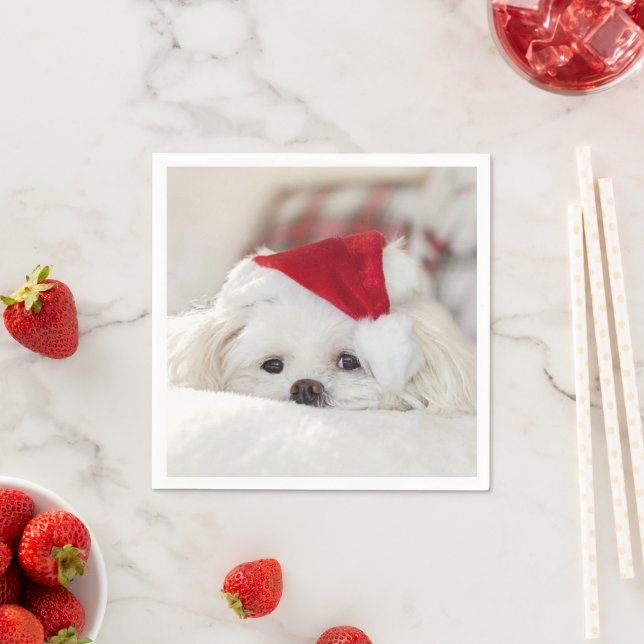 Cute White Dog in a Red Christmas Hat Napkins (Insitu)