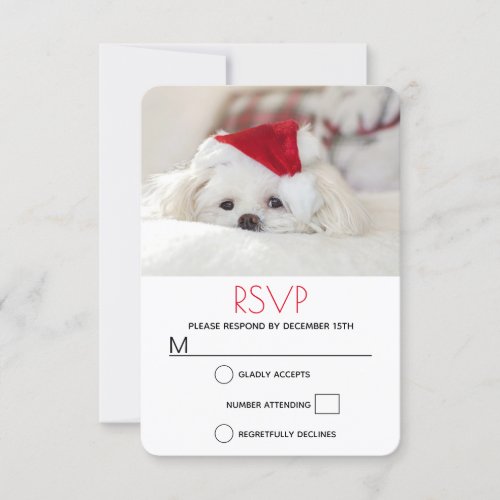 Cute White Dog in a Red Christmas Hat RSVP Card