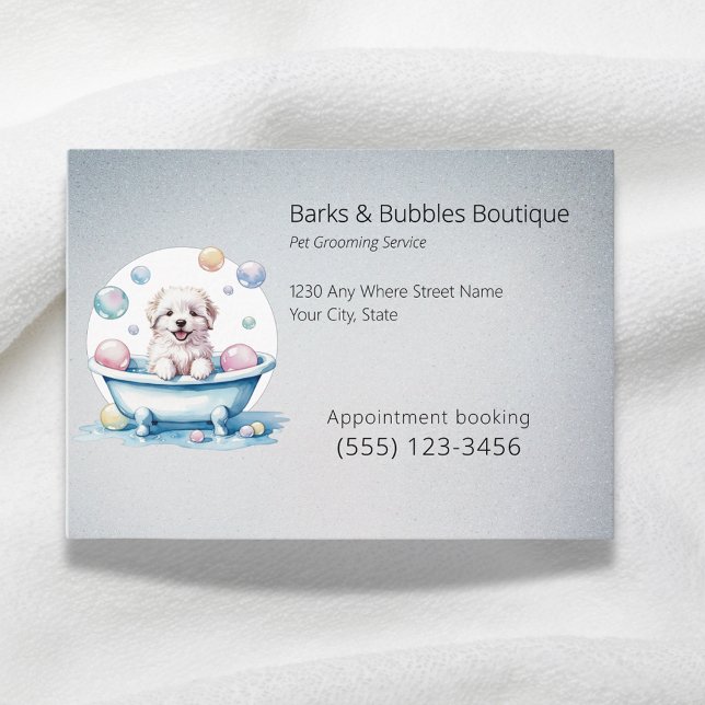 Cute white dog in bath Pet grooming professional Business Card (Creator Uploaded)