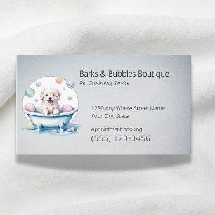 Cute white dog in bath Pet grooming professional Business Card