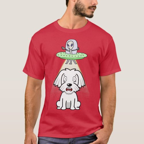 Cute white dog is abducted by aliens T_Shirt