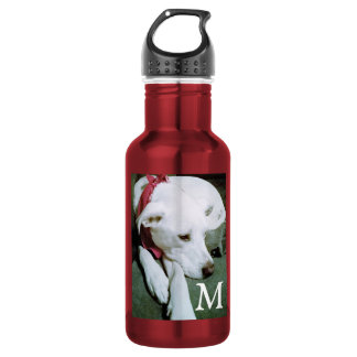 Cute White Dog Photo Add Initial Kids Red Stainless Steel Water Bottle