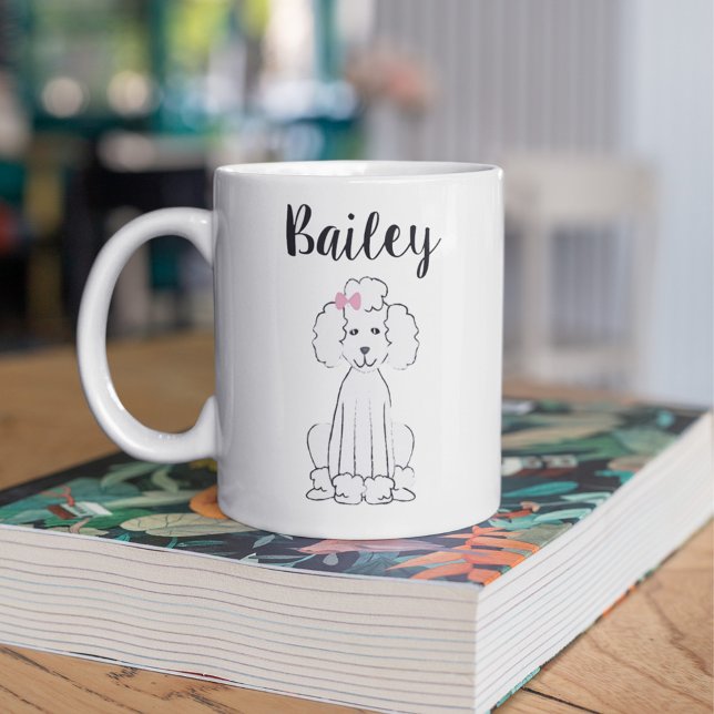 Cute White Dog Poodle Personalized Script Coffee Mug (Creator Uploaded)