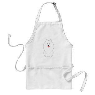 Cute White Dog. Spitz or Pomeranian. Adult Apron