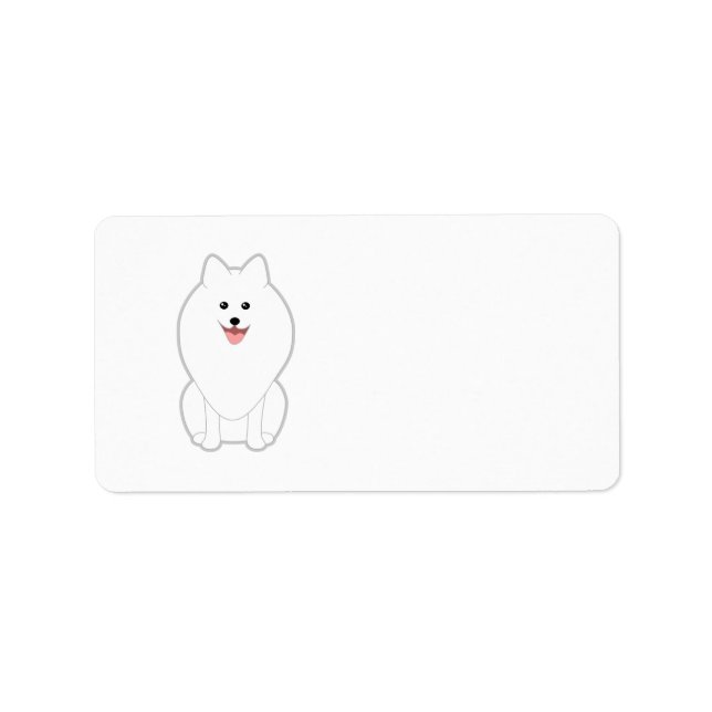 Cute White Dog. Spitz or Pomeranian. Label (Front)