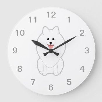 Cute White Dog. Spitz Or Pomeranian. Large Clock by Animal_Art_By_Ali at Zazzle
