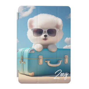 Cute White Dog Travel Suitcase Personalized Name iPad Mini Cover